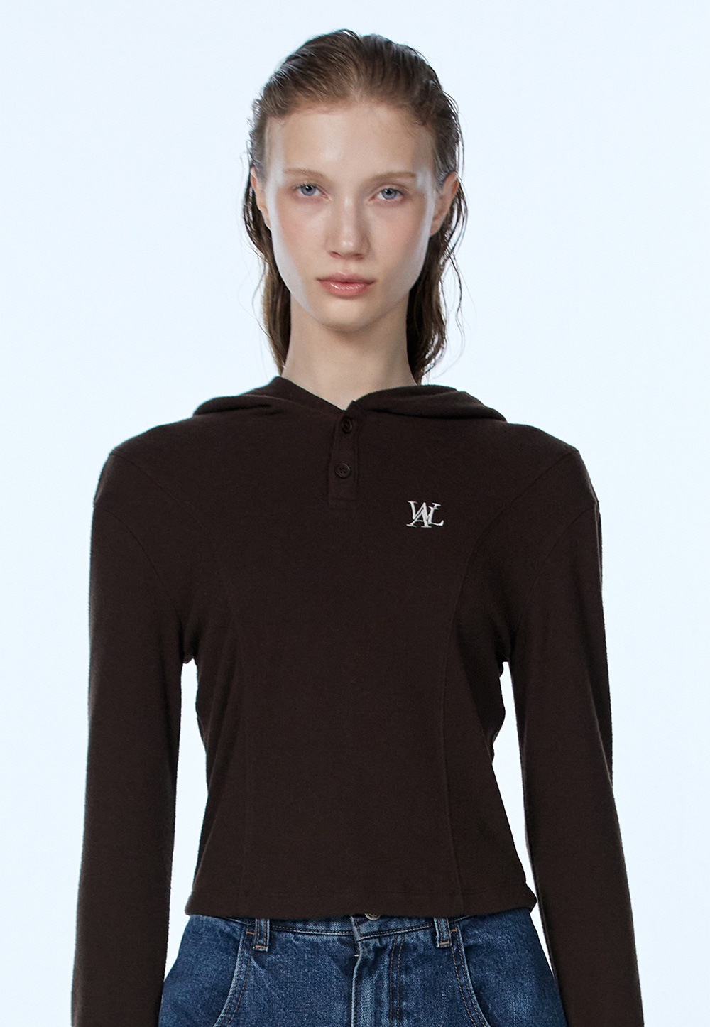 【WOOALONG】SLIM SOFT WARMER HOOD T-SHIRT : DARK BROWN