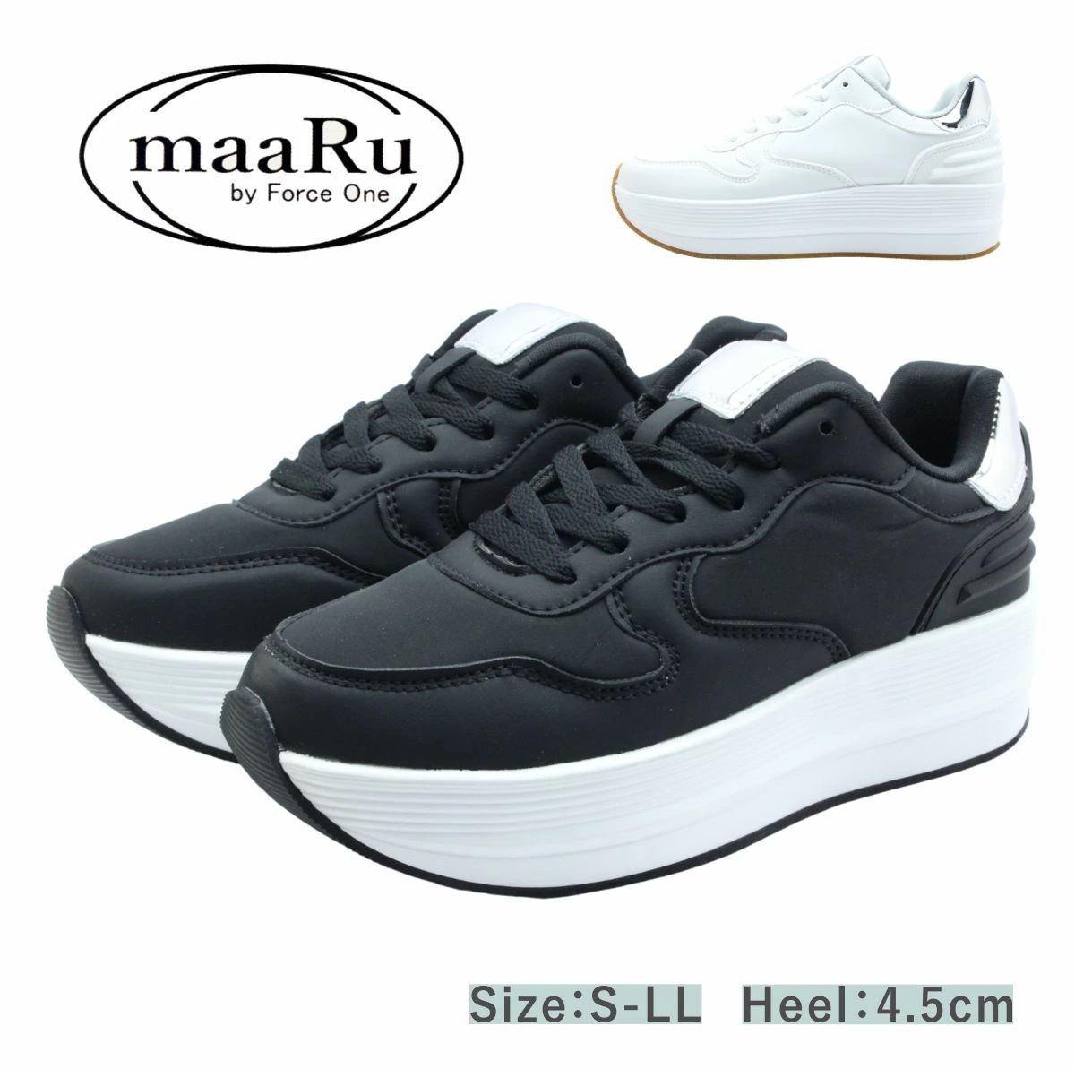 maaRu マアル レディース スニーカー 4132 レースアップ スポーティ シューズ 紐 厚底 歩きやすい 靴 黒 白 ブラック ホワイト