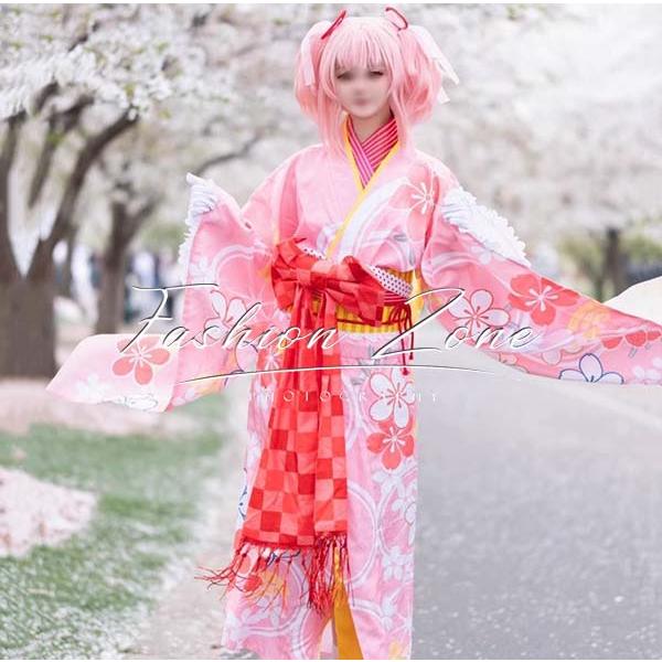 魔法少女まどかマギカ 風 鹿目まどか 着物 コスプレ衣装 ウィッグ 靴 cosplay ハロウィン 演出服 変装