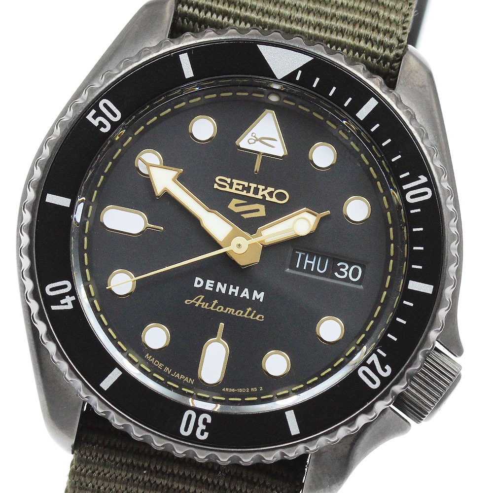 セイコー SEIKO SBSA283/4R36-17J0 5 スポーツ DENHAM コラボレーション 世界限定2000本 自動巻き メンズ 美品 箱・保証書付き_957722【中古】