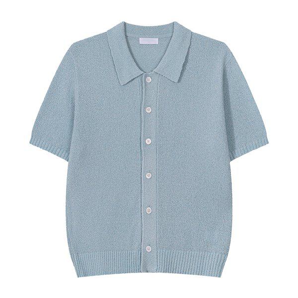 メンズシームレスブークレボカシカラーネック半袖カーディガンGN-KNH-Q009