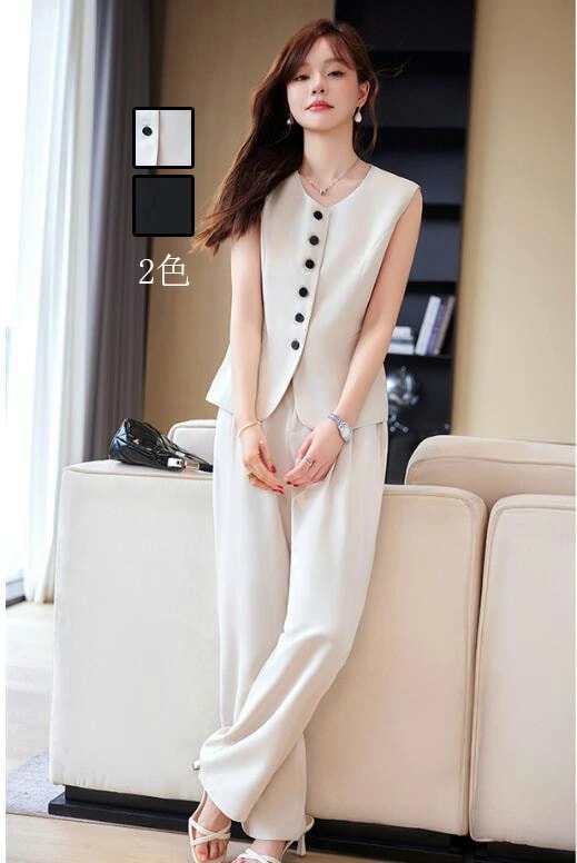 カジュアル 通勤 OL ビジネススーツ 2点セット 「ショート丈ベスト+ガウチョパンツ」 ズボンスーツ エレガント 結婚式レディースドレス 宴会 フォーマル 制服 着痩せ 20代30代40代 発表会