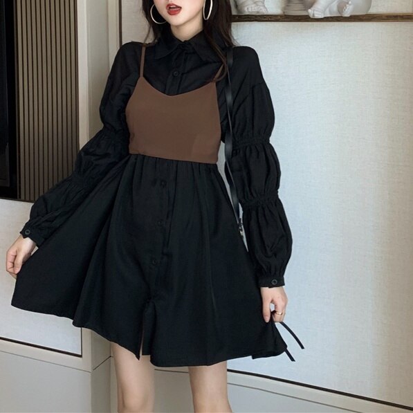 2color レディース ワンピース シャツワンピース ミニワンピース ミニ丈 ひざ上 ビスチェ