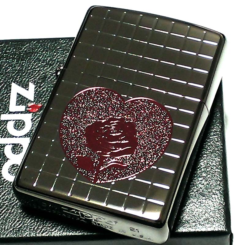 ZIPPO ライター ハート ローズ ジッポ ブラックニッケル ミラー仕上げ 黒 薔薇 チタンコーティング かわいい おしゃれ レディース 女性 ギフト プレゼント 6,863円