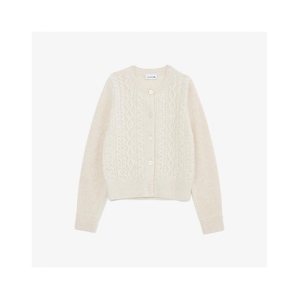 ラコステ女性用ケーブルクロップカーディガン AF789E-55N XFJ