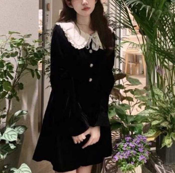 ワンピース デート かわいい 大人可愛い きれいめ シンプル カジュアル 大人 上品 おしゃれ ミニ丈 襟付き レース フリル 無地 ブラック XL 韓国 ガーリー レトロ 休日 学生 イベント 5,480円