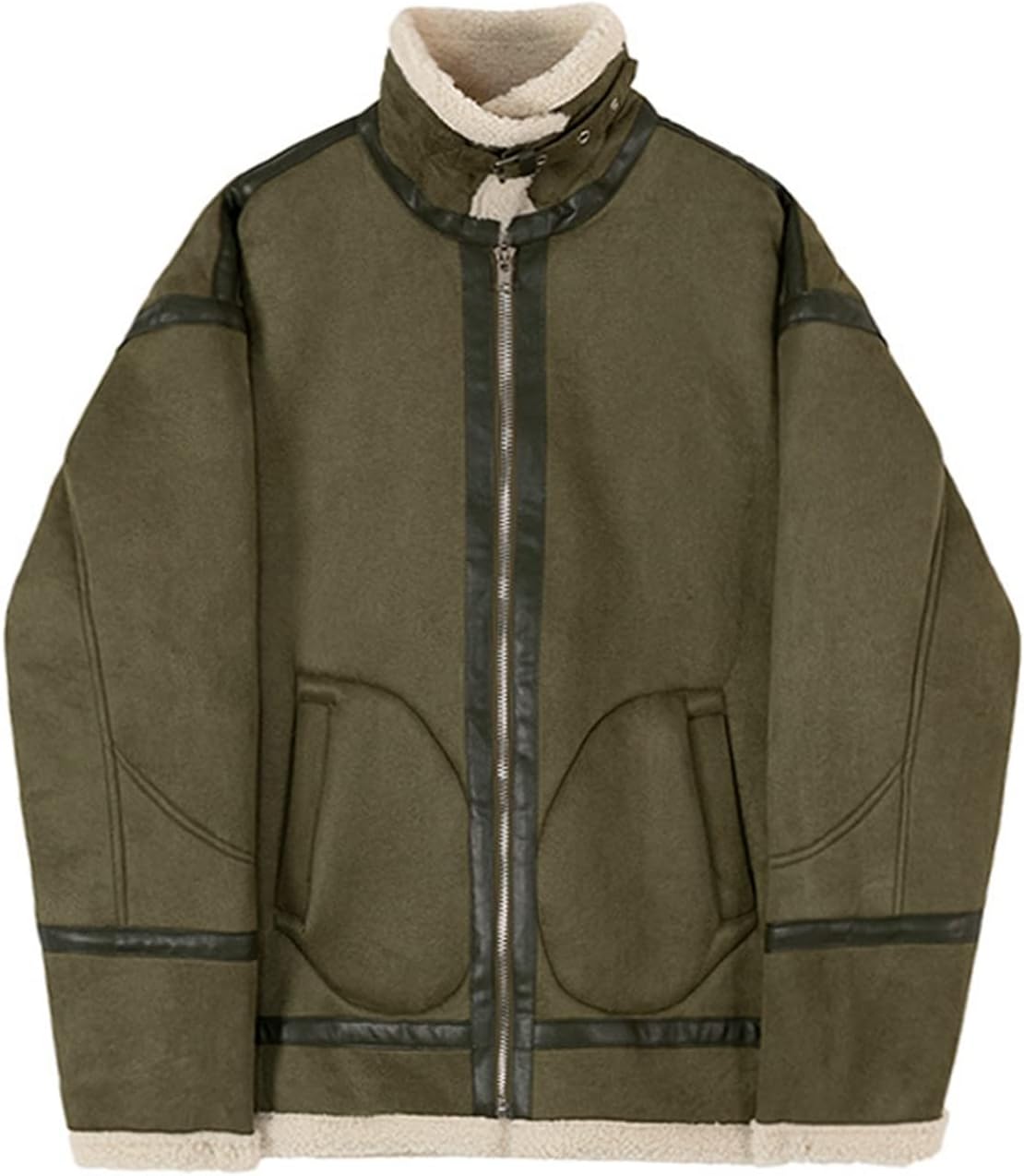 メンズ ボアジャケット ハイネック 襟にベルト付き 無地 フェイクレザー 起毛 厚手 フリース 秋冬着 かっこいい ブルゾン ウインドブレーカー 中綿ジャケット ショートコート 防寒着 保温