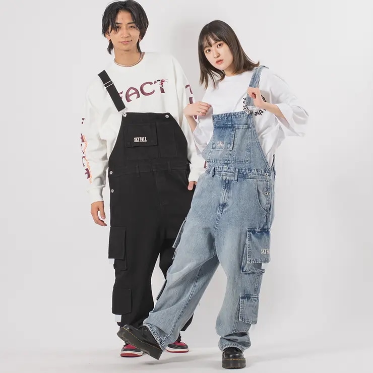 ワイドシルエット カーゴパンツ オーバーオール 韓国 ストリート系