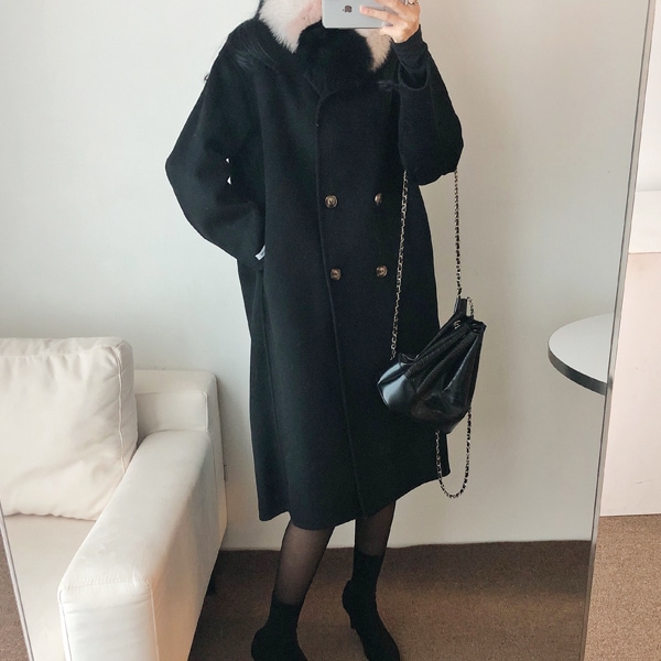 韓国ファッション ウール100 ルーズフィット ハンドメイド ロング コート 5,543円