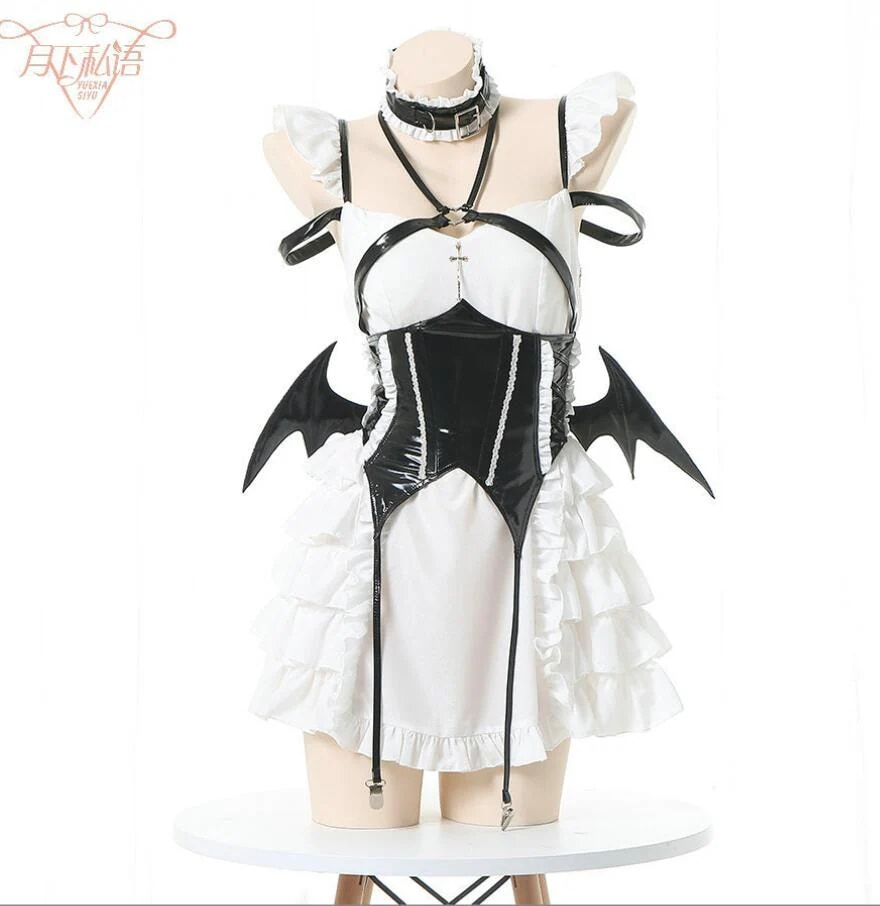 メイド コスプレ衣装 コスムワンピース ロリータ衣装 半袖 メイド服 大人 女装 仮装 変装 ハロウィン 衣装 エプロン ウェイトレス 裾フリル ストライプ リボン ピンク　COS　悪魔 lol