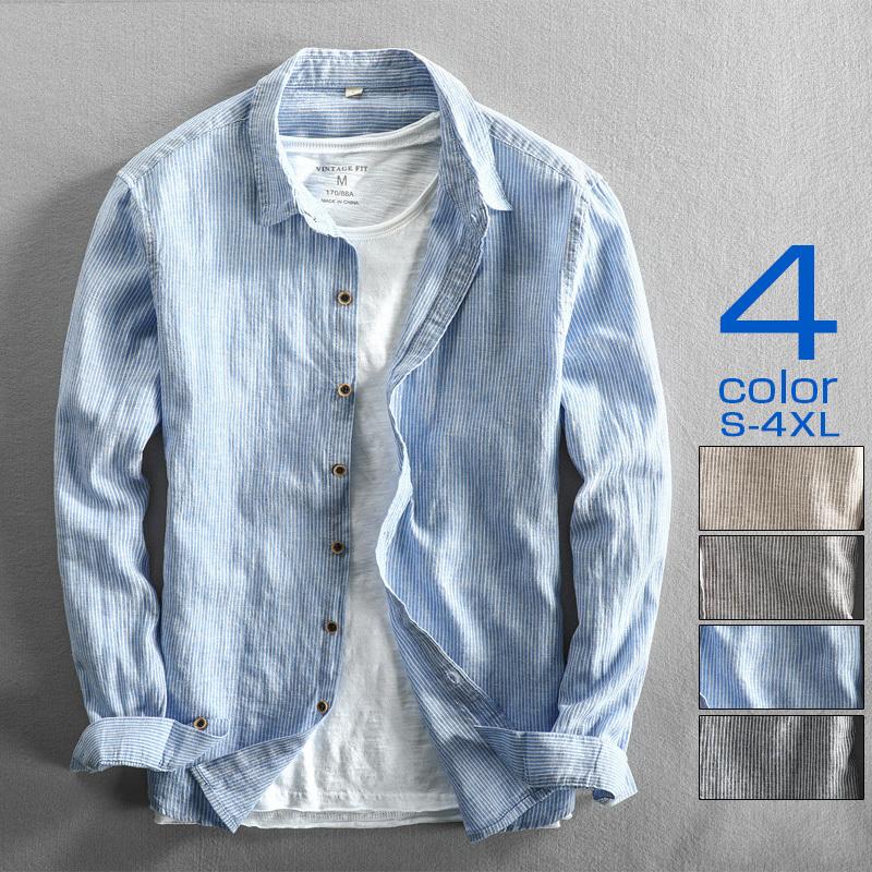 【急速出荷】シャツ メンズ メンズシャツ メンズ 長袖シャツ リネンシャツ ストライプシャツ ストライプ リネンシャツ メンズ リネンシャツ メンズ 春服 メンズ