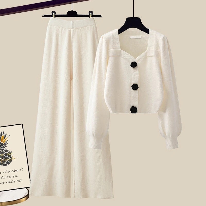 ハイエンドのカスタマイズ-春先春ショートトップ小さなフレグランススーツ2024新作レディーススイートセーターワイドレッグパンツ2点セット 5,284円