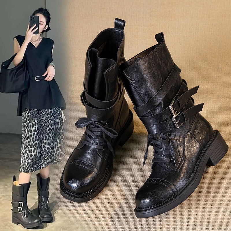 厚底ブーツ ショート ４CM インソールブーツ中筒 パンツブーツ 4,690円