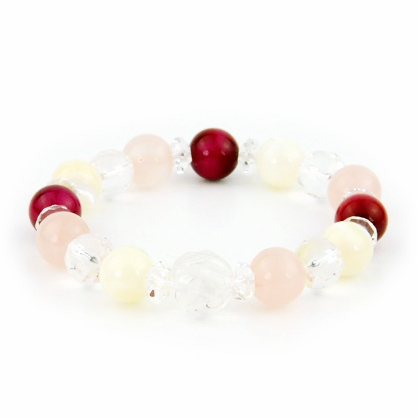 パワーストーン ブレスレット 12mm玉 10mm玉 彫刻 ローズクォーツ ピンクタイガーアイ ホワイトメノウ 水晶 ロンデル garry-0019【数珠 天然石 ブレス デザイン アクセサリー】#