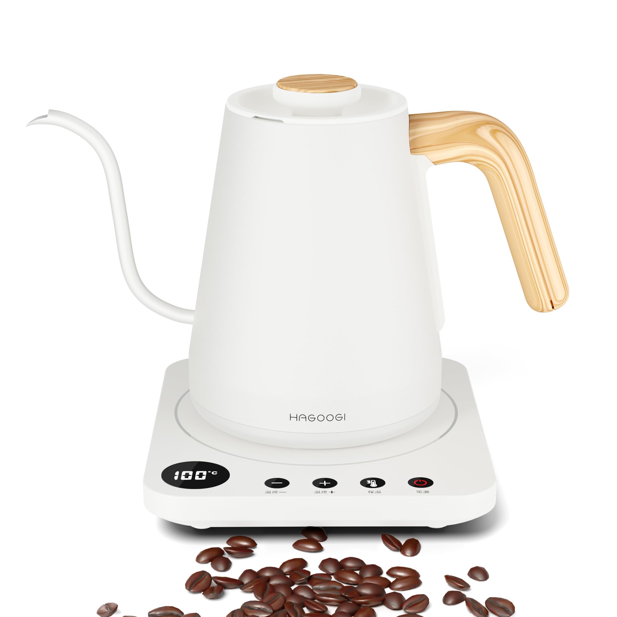 電気ケトル コーヒー HAGOOGI (ハゴオギ) ドリップケトル 1.0L 1200W コーヒーポット 温度調節 (1℃単位)/保温機能/空焚き防止/通知音オン・オフ/PSE認証済み 細口 コーヒー