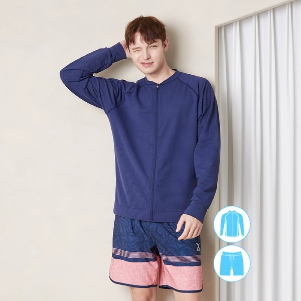 (ベーシックエル) ベーシックエルメンズルーズフィットパンチングジップアップラッシュガードセット BEM-V907N+BEM-V908N