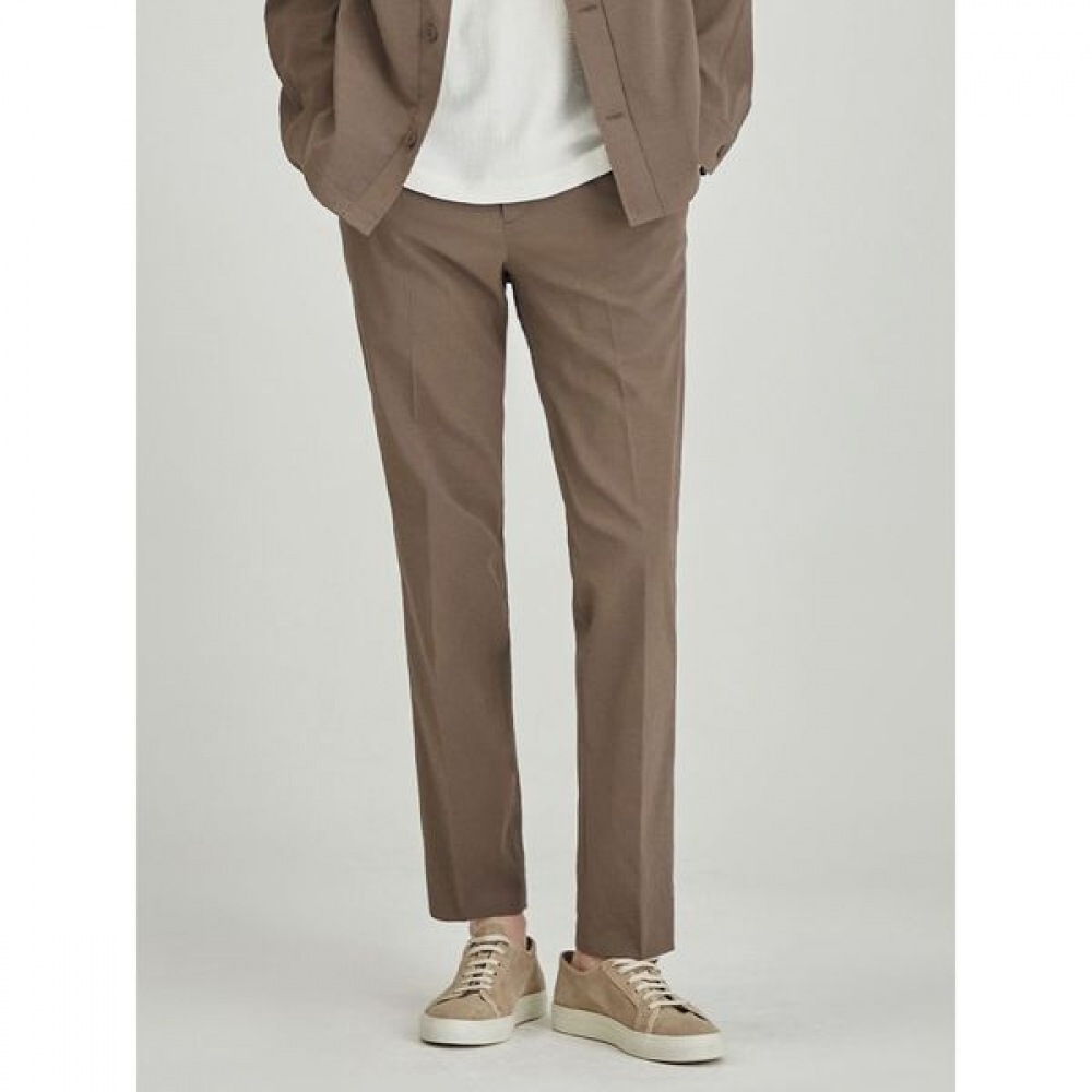 [Logadis] 軽量リネンタッチポリレギュラーフィットセットアップパンツイエローブラウン (RY5321P83B)