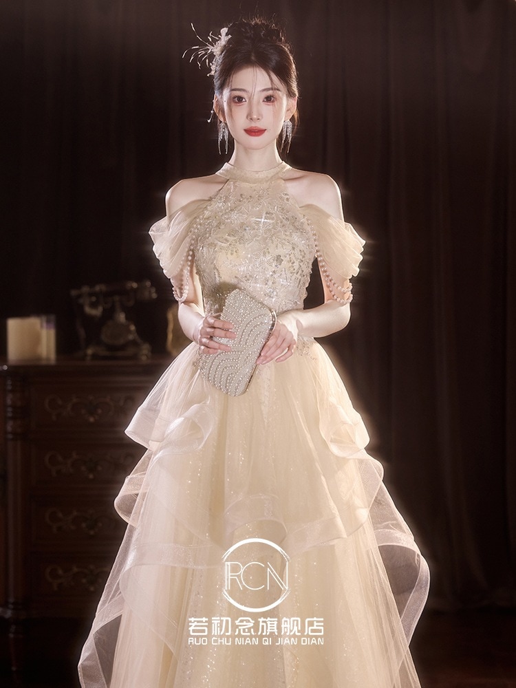 成人式を主催するための高級で美しい中国のイブニングドレス婚約や美術試験のための豪華な乾杯のローブプラスサイズ