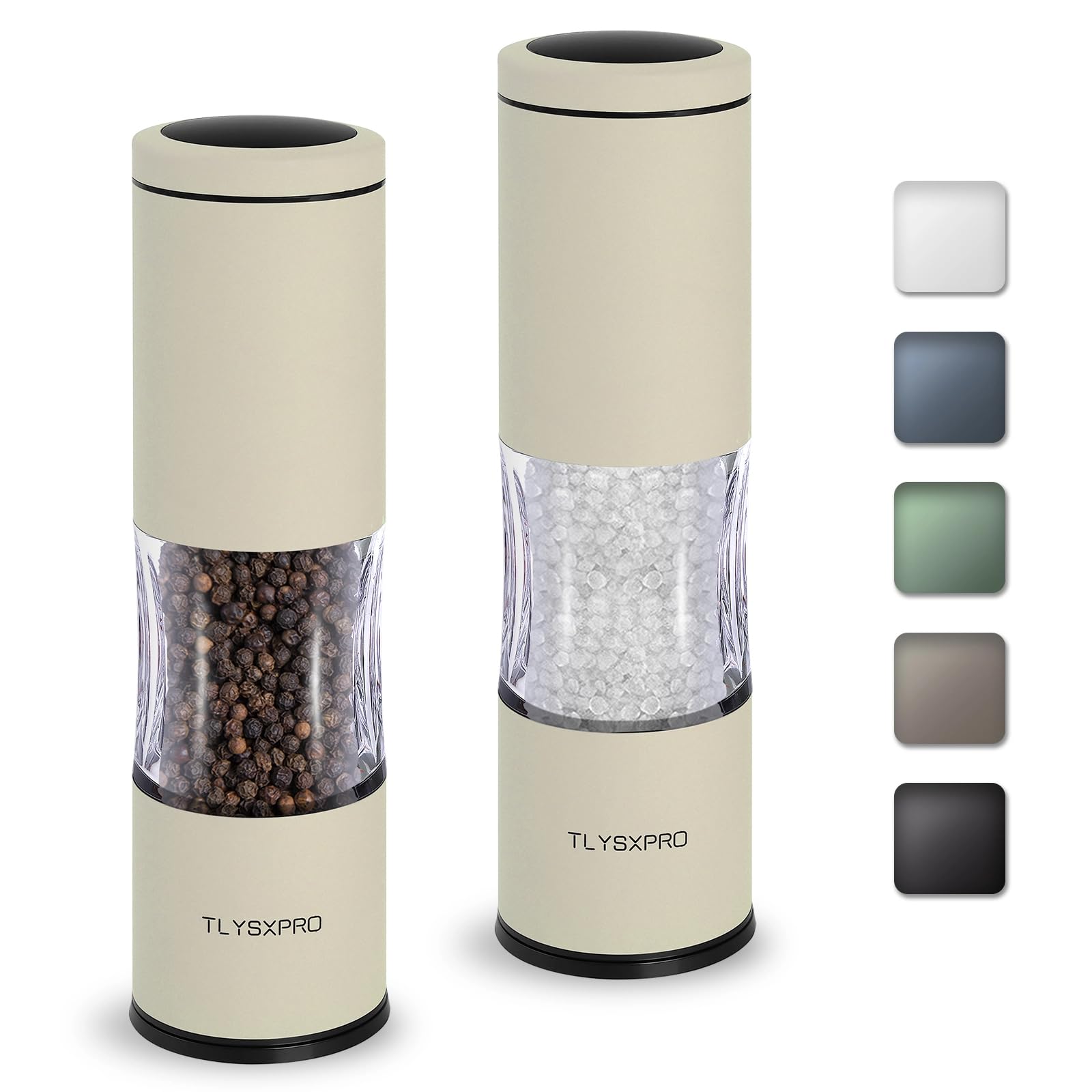 塩コショウミルセット 調節可能な粗さの手動ペッパーミル 詰め替え可能なデザイン セラミックコア キッチン必需品（2個セットバタークリーム）