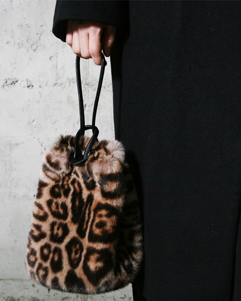 韓国デザインミンクフェイクファーヒョウ柄のバケットバック