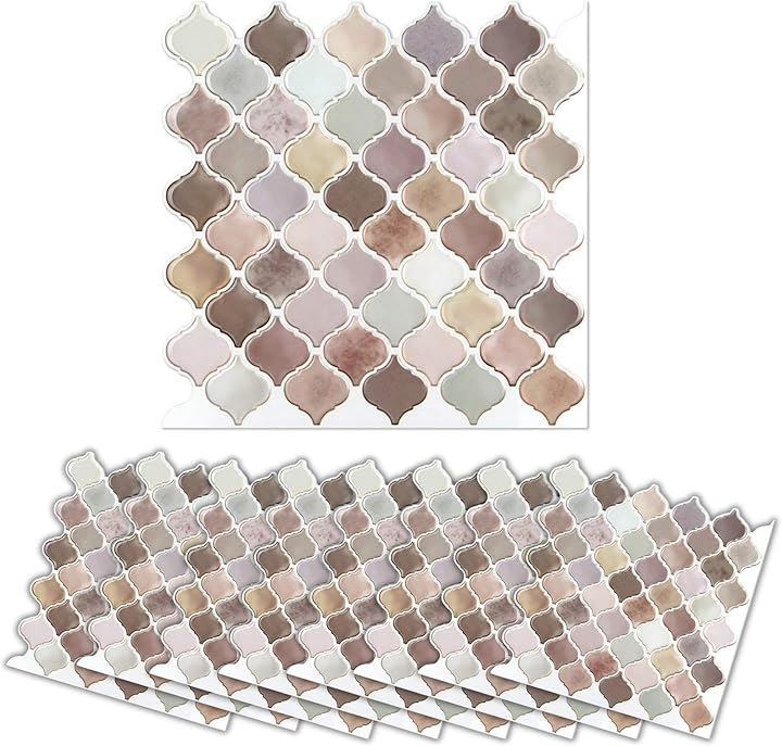 タイルシール キッチン モロッカン リメイクシート 防水 ベージュ 10枚(マルチ, 25.5x25.5cm)