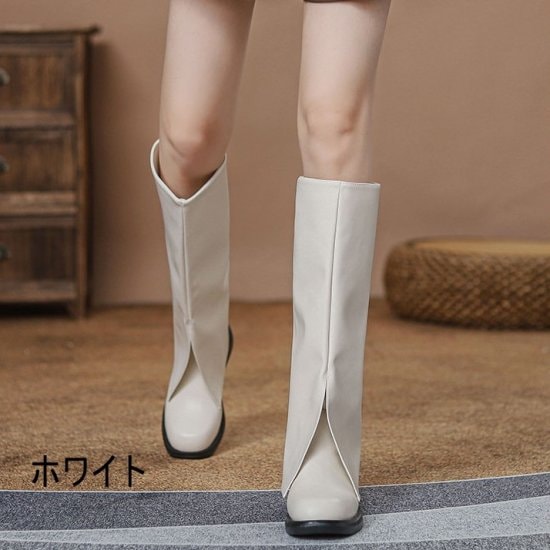 【取寄：納期2週間】ブーツ レディース ロング丈 ブラック ロング ローヒール 疲れにくい シンプル スクエアトゥ 歩きやすい ヒール低め ロングブーツ 痛くなりにくい 秋新作 ブーツ レディース