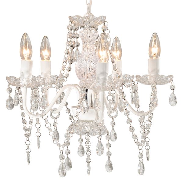 ガラスシャンデリア ホワイト （約）幅45cm 組立式 シャンデリア球（E17/40W）x5個付