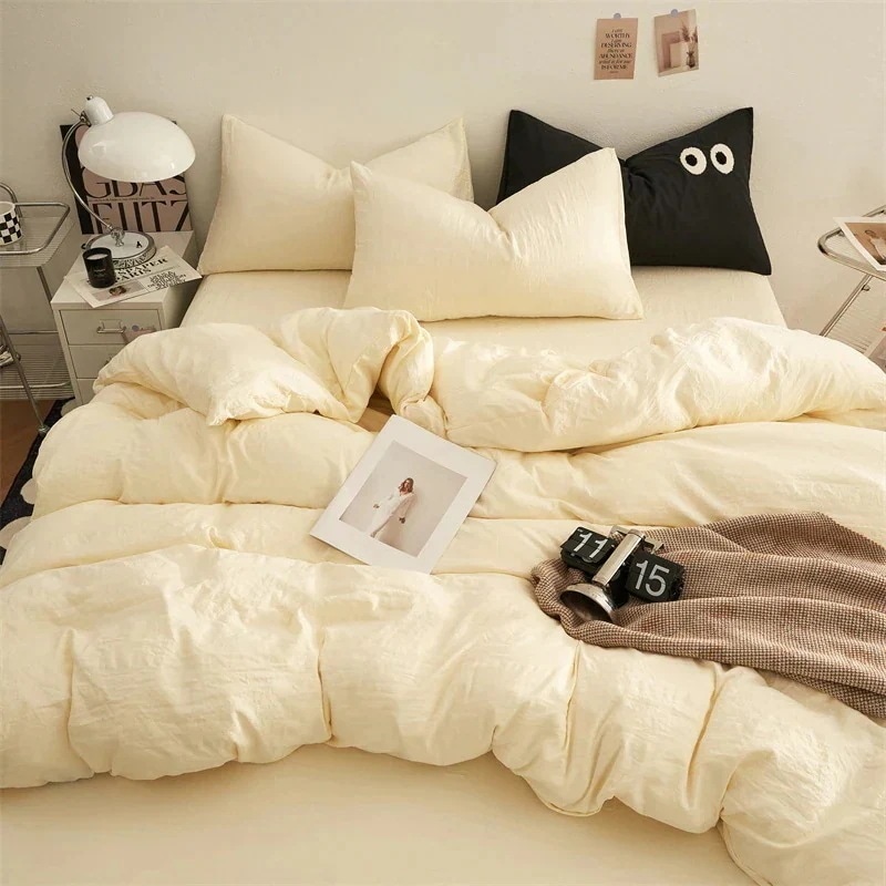 無地 ソフト ギャザー 綿 4点セット シーツ 布団カバー 枕カバー 学生 3点セット 抗菌 寝具