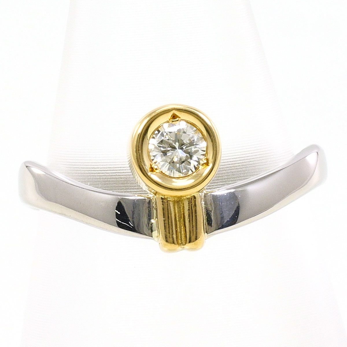 PT900 プラチナ K18 18金 YG イエローゴールド リング・指輪 6号 ダイヤモンド 0.10ct 総重量約2.5g 中古