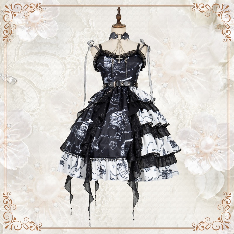 Heartbeatsロリータオリジナルキンシップダイアリータイプ2コントラストステッチゴシック風JSKノースリーブワンピースlolitaゲーテストラップドレス