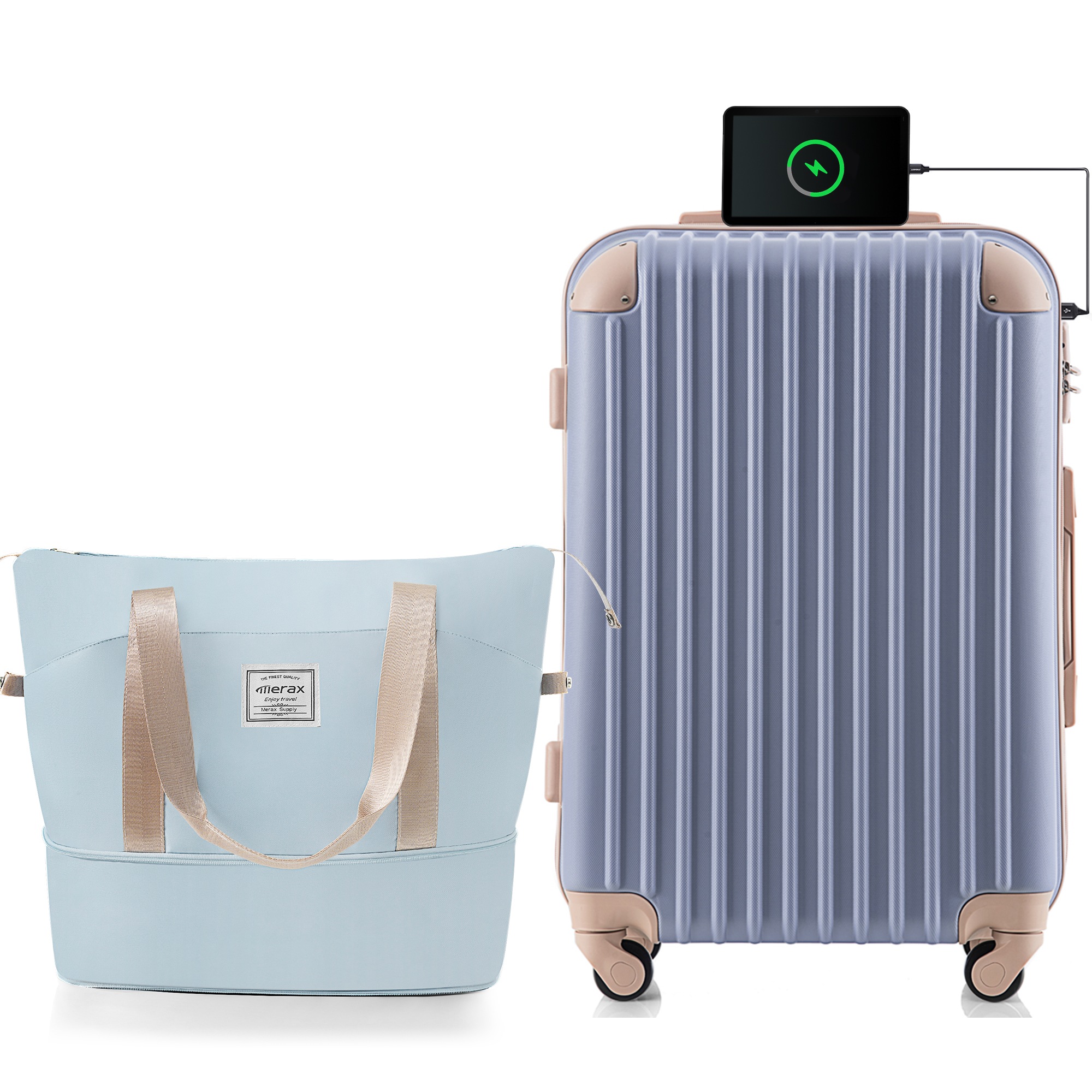 【183】スーツケース Mサイズ USB充電ポート付き ドリンクホルダー付き キャリーバッグ キャリーケース 4日 7日 中型 TSAロック搭載 トートバッグ ハンドバッグ レディース バッグ 手提げ