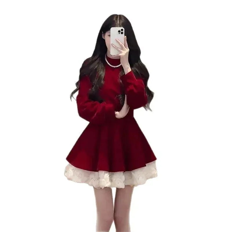 コスプレおしゃれワンピース女2026秋冬新作新年クリスマスの着こなしウエストロングスカート サンタ 新品