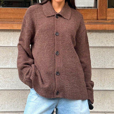 （OT）ウールカラーカーディガン 冬 女性 ウールカーディガン