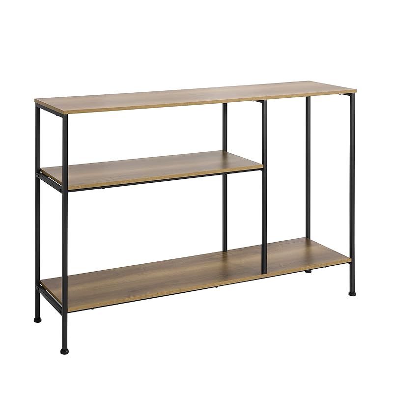SoBuy コンソールテーブル サイドテーブル スリム オープンシェルフ 高さ80cm ブラウン 省スペース オープンラック 玄関テーブル 収納棚 スチール 飾り棚 細長い カウンターテーブル 玄関収