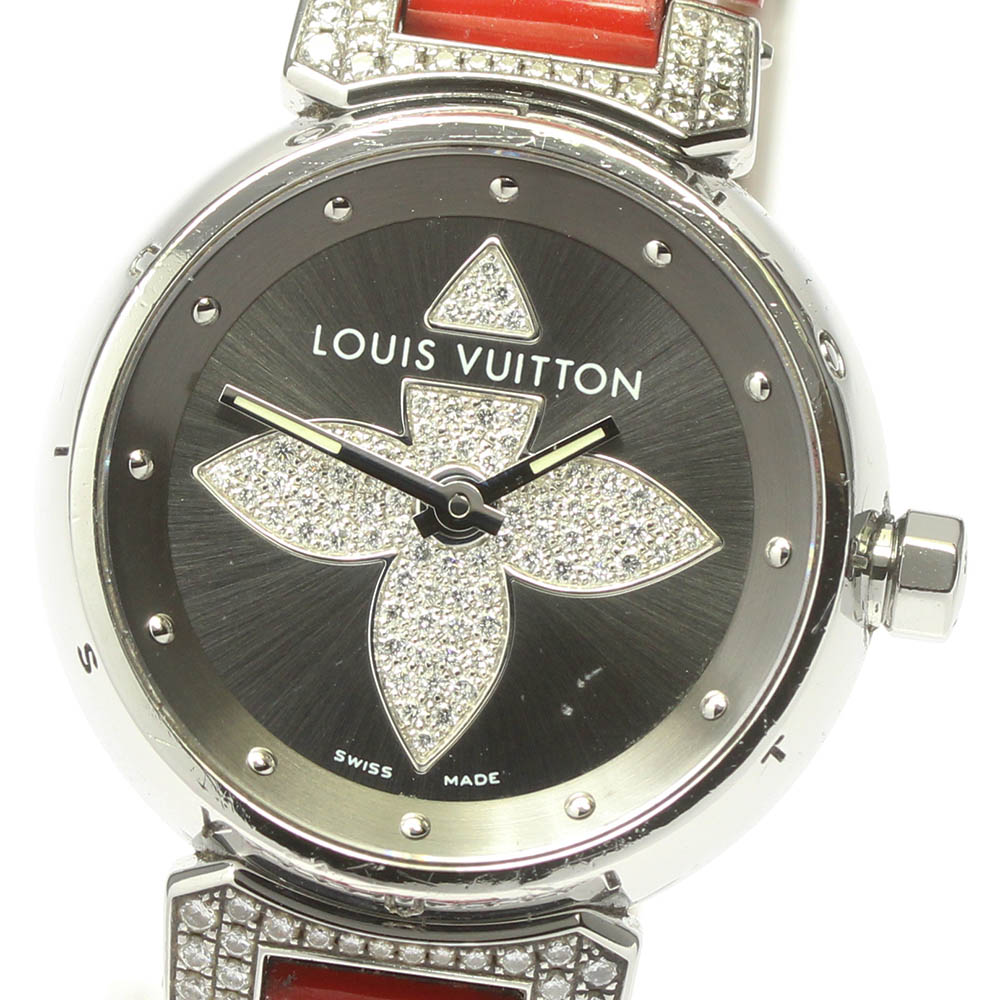 箱保証書付き【LOUIS VUITTON】ルイヴィトン タンブール フォーエバー Q121F ラグダイヤ クォーツ レディース【中古】