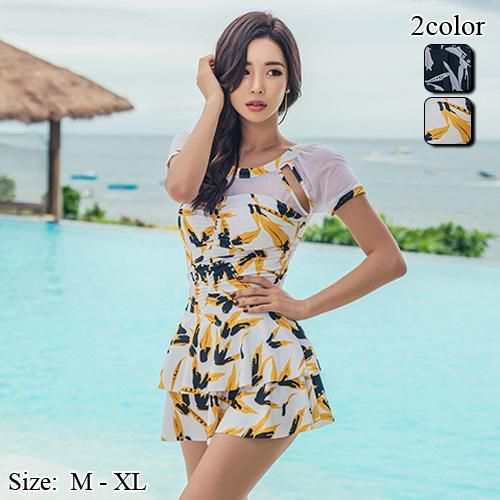 【グラシア】 水着 ワンピース レディース ビーチウェア スイムウェア 流行 海 プール レモンパッド ティアードスカート フレッシュ ティアード パッド バストメイク バストメイク ボタニカル 愛ら