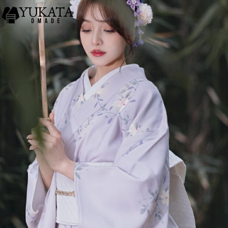 出荷が迅速である 独占販売 浴衣 レディース 花柄 3点セット 藤色 ゆかた 帯 下駄 大人浴衣 フリーサイズ シック 古典 レトロ オシャレ 可愛い 上品 モダン プレタ 仕上がり品 簡単 着れる