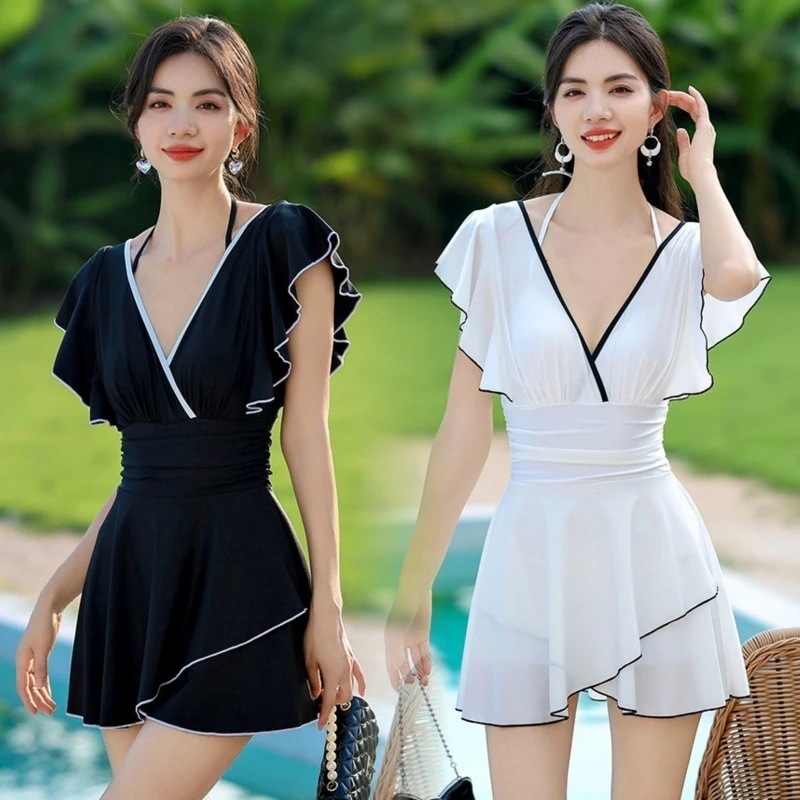 高質感 上品 水着 レディース 無地 Vネック 着痩せ 体型カバーオールインワン水着 韓国ファッション ワンピース水着 ビキニ 海水浴 旅行海边ラッシュガード30%までに制限