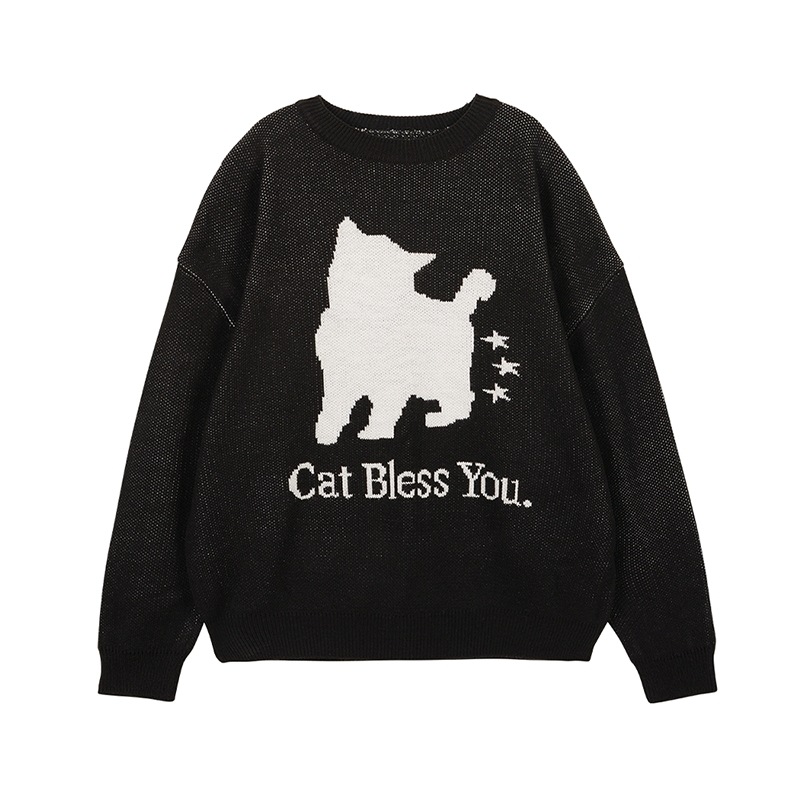 NO COLOR STAR CAT KNIT - BLACKニット