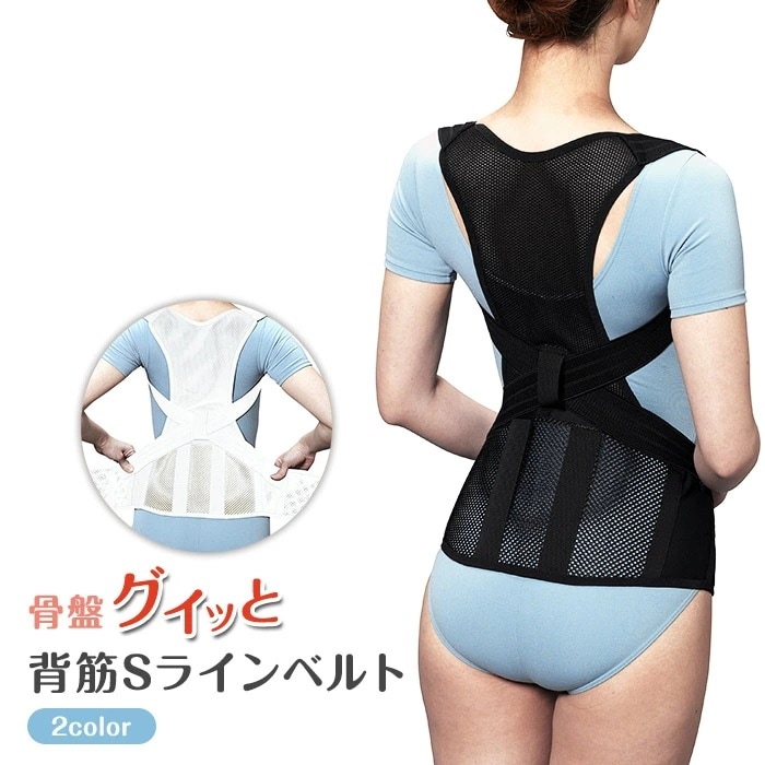 背筋 矯正 ベルト 骨盤グイッと背筋Ｓラインベルト ブラック 背骨 猫背 サポーター 姿勢 改善 骨盤