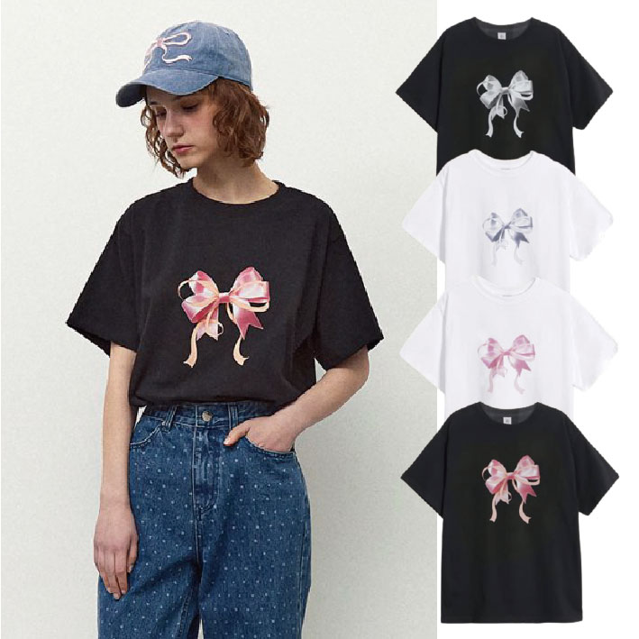ダブルリボンベーシックフィットTシャツ (4 colors)