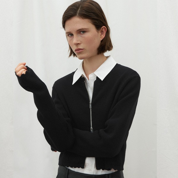 (CD-2144)DESTROY ZIP-UP KNIT CARDIGAN