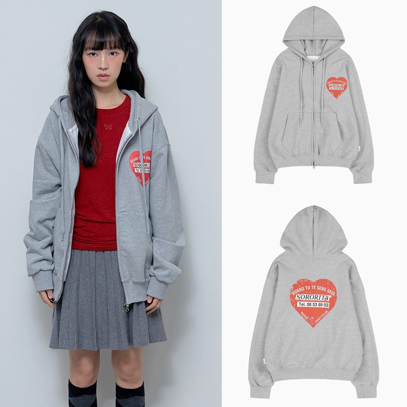 CRIMSON HEART HOOD ZIP-UP (MELANGE GRAY)_F24ZA964 / クリムゾンハートフードジップアップ