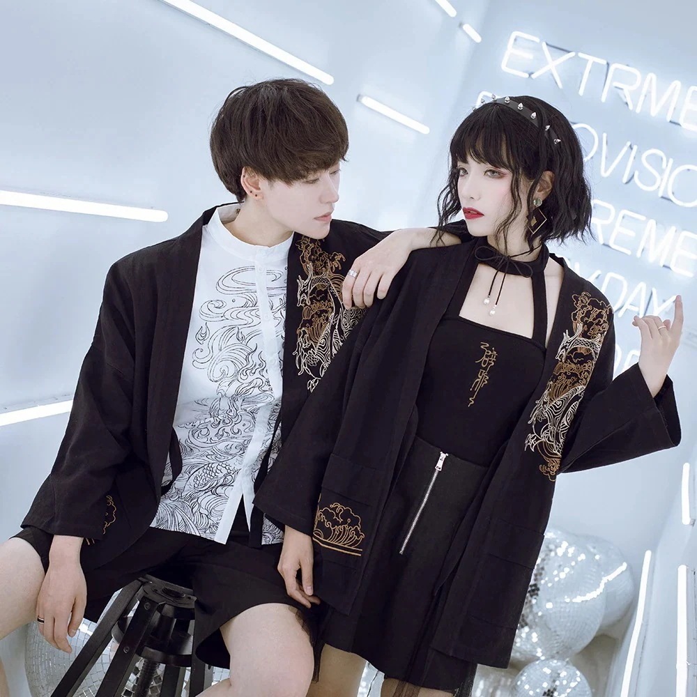 【急速出荷!】カーディガン レディース チャイナ風アウター 法被 龍 刺繍 男女兼用 カップル服 棉麻 和風トップス 羽織りシャツ