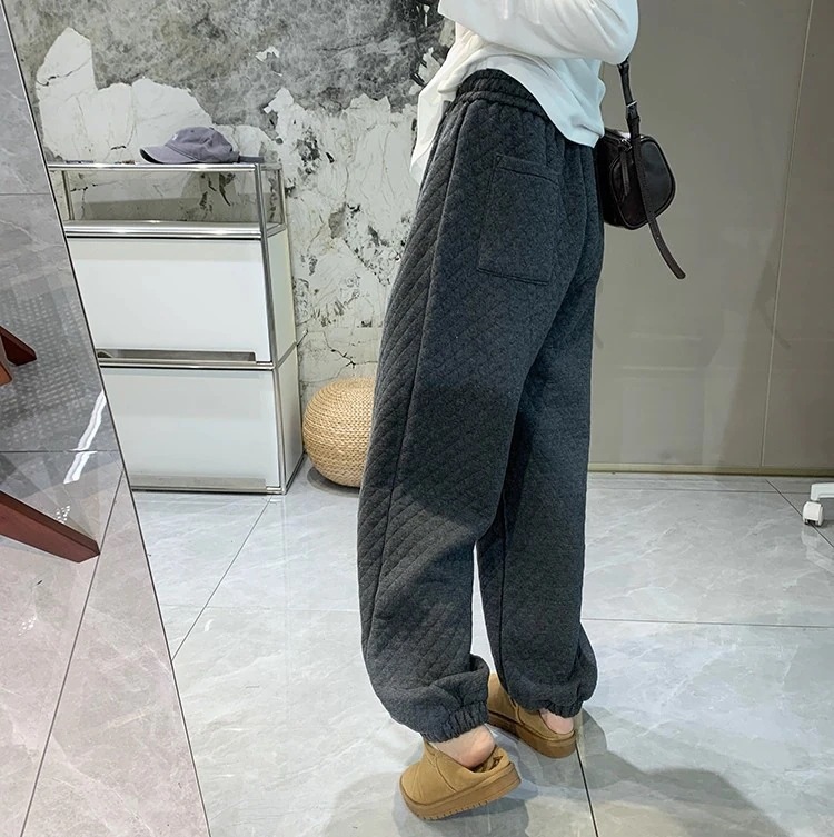 レディース レトロ風 厚手 菱格中綿 ハーレムパンツ 韓国風 ゆったりフィット スリム効果 冬季 カジュアル パーカーパンツ