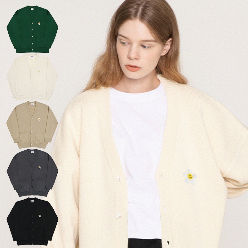 [UNISEX]Flower Dot Embroidered Knit Cardigan_5color