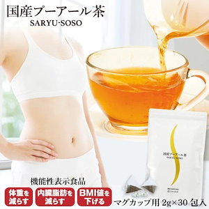 機能性表示食品 純国産 ダイエットプーアール茶 2g30包 マグカップ用 肥満気味の方の体重や内臓脂肪を減らし高めのBMIを低下させる SARYU-SOSO
