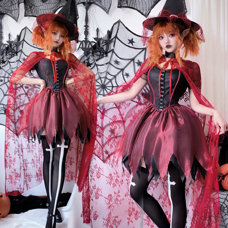 ハロウィンコスチューム 大人用 女性用 ロールプレイ 魔女コスチューム 魔女 吸血鬼 セクシー ショール マント ドレス 女性用