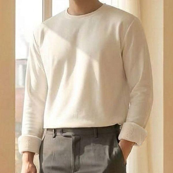 / メンズ起毛長袖Tシャツ オーバーフィットレイヤードレイヤード無地長袖Tシャツ