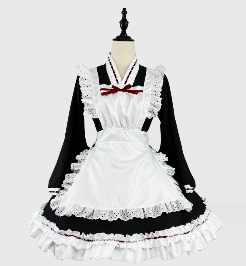 可愛いメイド服 大人用コスチューム メイドコスプレ 長袖メイド服 フリル ロリータワンピース 長袖ワンピース レディースロリータ服 ゴシック風 ゆったり 大人コスチューム ハロウィンコスプレ衣装 文化
